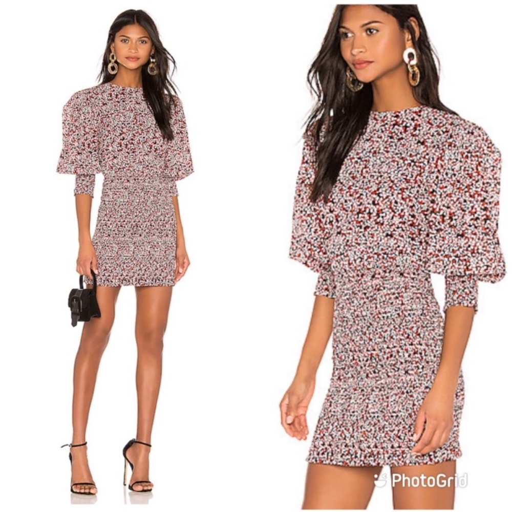 Rebecca Minkoff Tabby Smocked Patterned Puff Sleeve Mini Dress